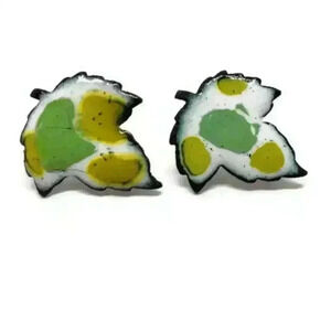 Vintage Earrings MCM Enamel On Copper Leaf MID CENTURY Screw Back Amazing